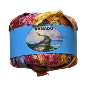 Xanadu #8426 Gold Pink Yellow Fringed Ribbon Yarn Skein Ball Nylon Italy 50g NWT